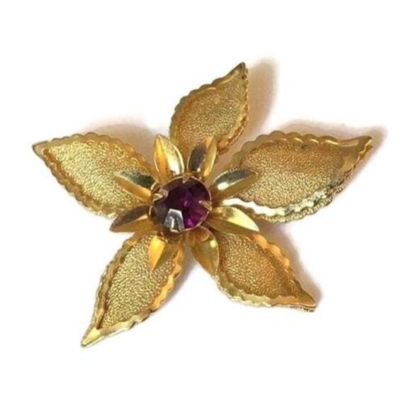 Amethyst Rhinestone Flower Brooch - Picture 3 of 5